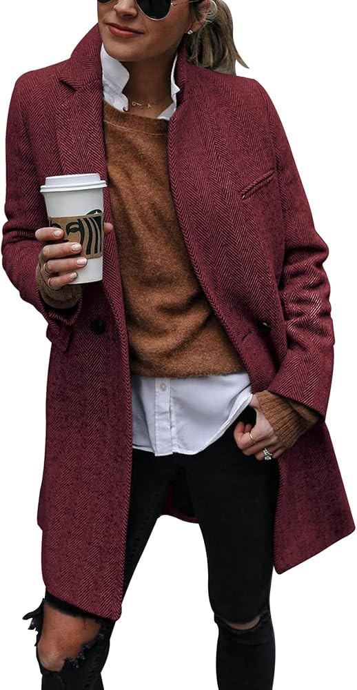 Ebifin Women's Notch Lapel Double Breasted Trench Coat Peacoat Winter Casual Long Blazer Jacket O... | Amazon (US)