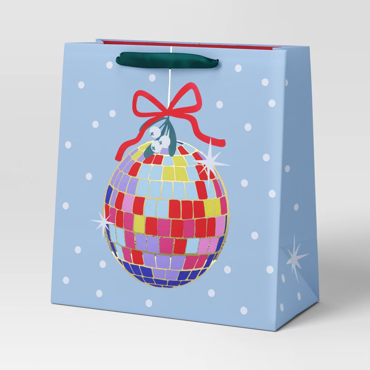 Metallic Mirrored Ball Ornament Large Square Christmas Gift Bag Blue - Wondershop™ | Target