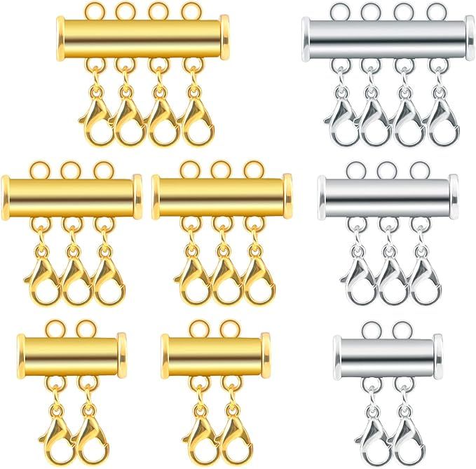 TUPARKA 8 Pcs 3 Sizes Necklace Connector Slide Lock Clasp, Layering Necklace Bracelet Clasp for J... | Amazon (US)