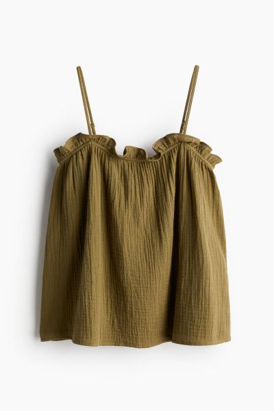 Ruffle-trimmed Camisole Top - Sleeveless - Regular length - Khaki green - Ladies | H&M US | H&M (US + CA)