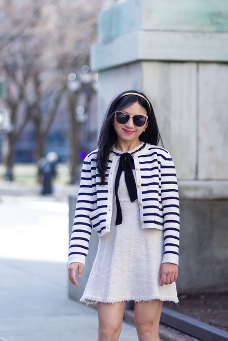 One of my favorite finds from J.Crew this spring: the Emilie Patch-Pocket Sweater Jacket in Stripe. The fit is true to size and the cotton material has structure but doesn’t add bulk

#LTKstyletip #LTKFind #LTKworkwear