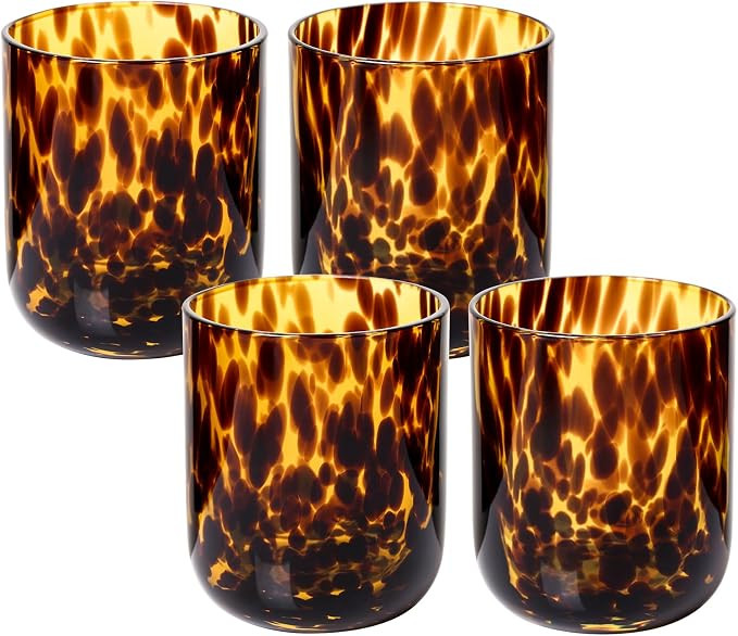 Tortoise Shell Drinking Glasses Set of 4, Brown Decorative Tortoise Shell Tumbler Cups for Wine &... | Amazon (US)