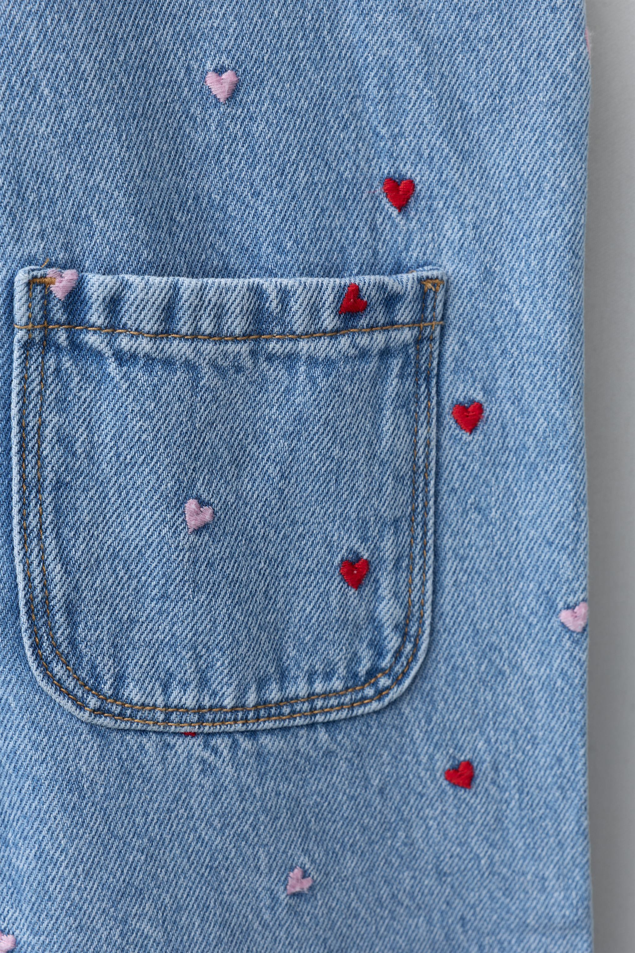 LONG DENIM DUNGAREES WITH EMBROIDERED HEARTS | Zara UK