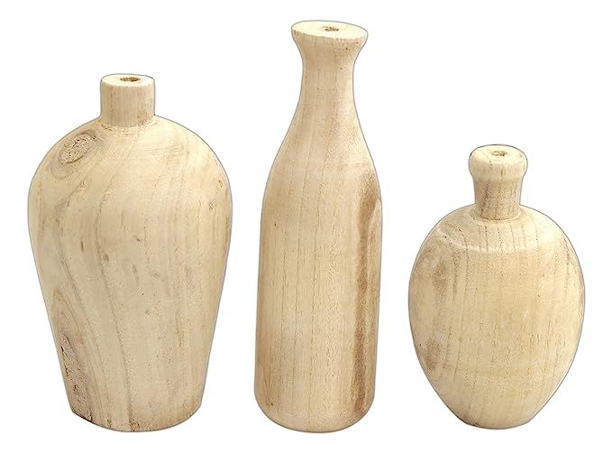 Set of 3 Creative Co-Op Paulownia Wood Vases, Beige, 9.5"H x 4.5"W | Amazon (US)