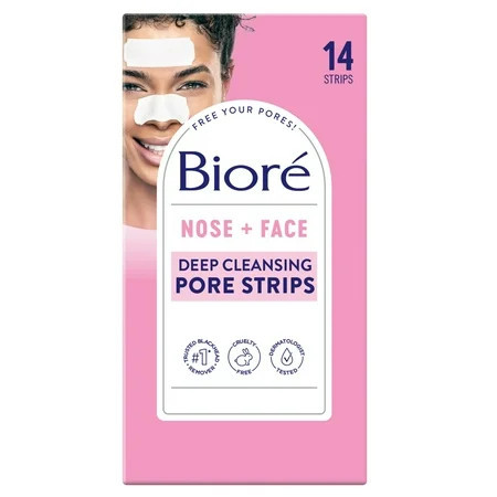 Bioré Nose + Face Deep Cleansing Pore Strips, Blackhead Remover, 7 Nose + 7 Face Strips | Walmart (US)