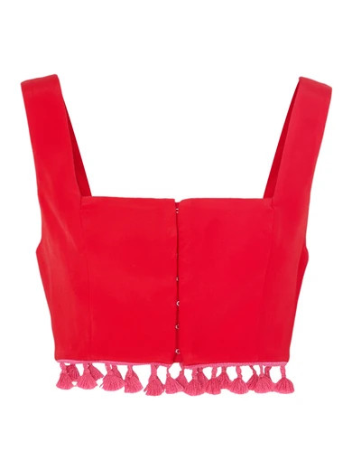 STAUD - Moz Cropped Tasseled Crepe Top - Red | NET-A-PORTER (US)