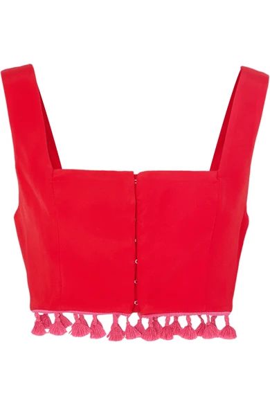 STAUD - Moz Cropped Tasseled Crepe Top - Red | NET-A-PORTER (US)