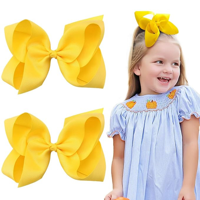 Oaoleer 2PCS 6inch Yellow Layered Grosgrain Ribbon Bow Alligator Clips, Baby Hair Accessories for... | Amazon (US)