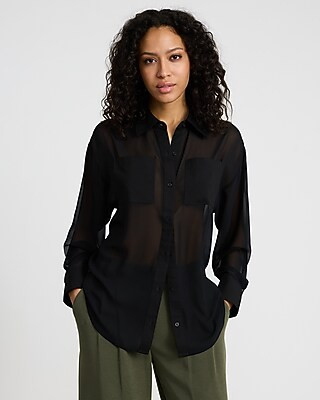 Sheer Double Pocket Boyfriend Portofino Shirt | Express