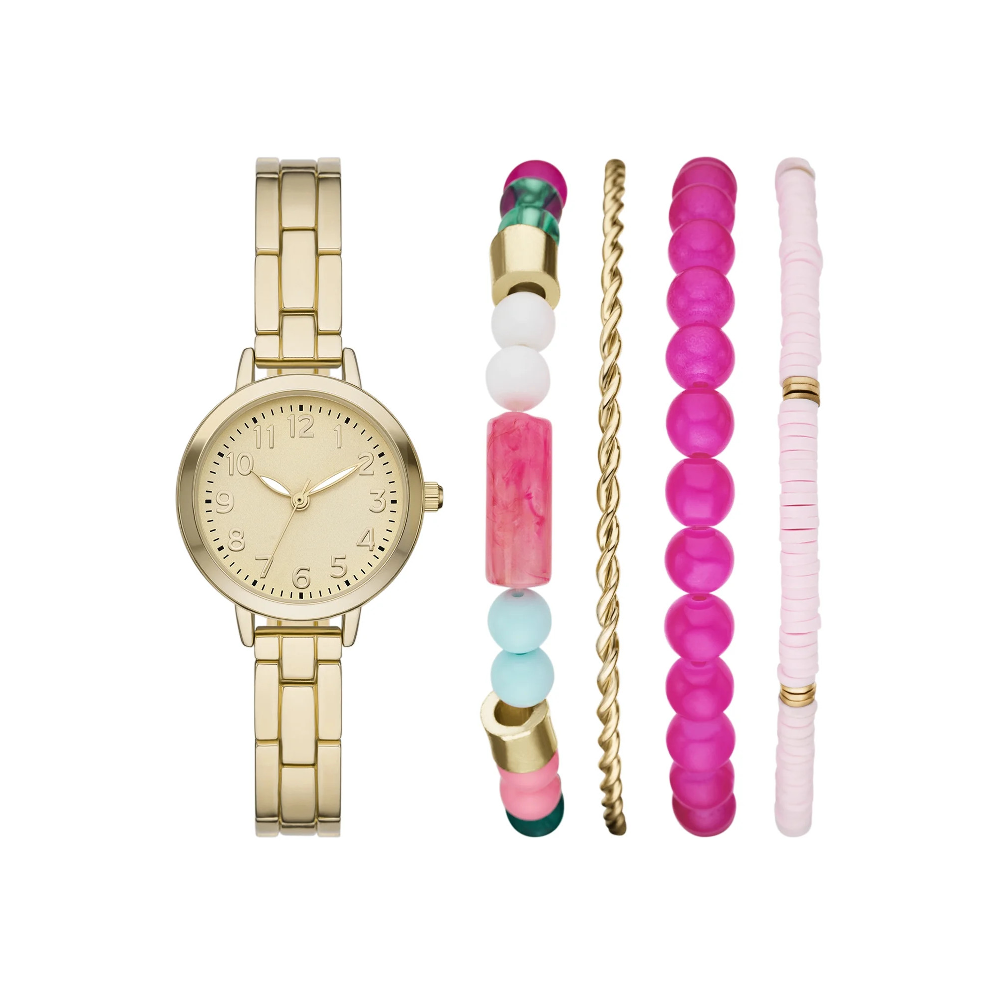 Folio Women's Watch Gift Set: Gold Tone Round Case, Gold Sunray Dial, Gold Tone 3 Link Bracelet | Walmart (US)