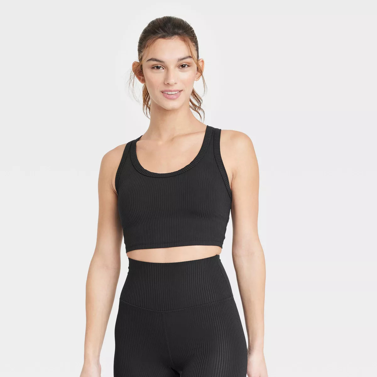 Women's Light Support Rib Racerback Longline Sports Bra - All In Motion™ | Target