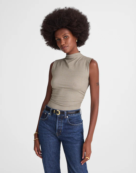 Ruched Mockneck Tank in Houndstooth | Madewell