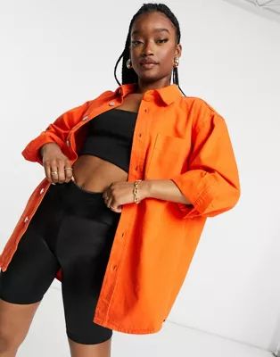 ASOS DESIGN denim oversized shirt in orange - part of a set | ASOS (Global)