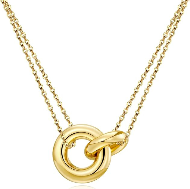 AllenCOCO Gold Necklace for Women 14k Gold Plated S925 Sterling Silver Interlocking Circle Heart ... | Amazon (US)