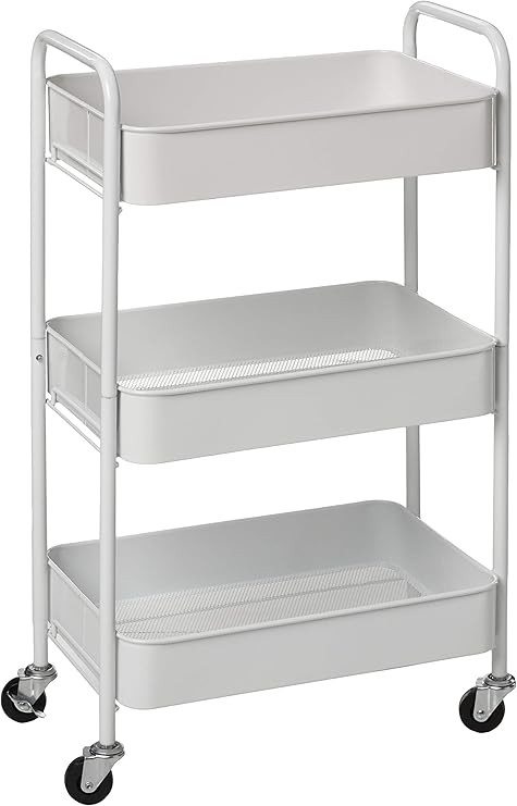 CAXXA 3-Tier Rolling Metal Storage Organizer - Mobile Utility Cart with Caster Wheels, White | Amazon (US)