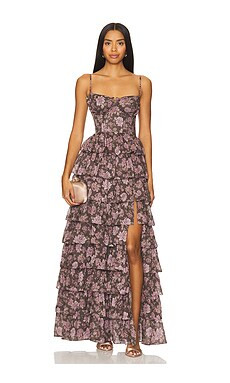 V. Chapman Josephine Dress in Chocolate Peony Print from Revolve.com | Revolve Clothing (Global)