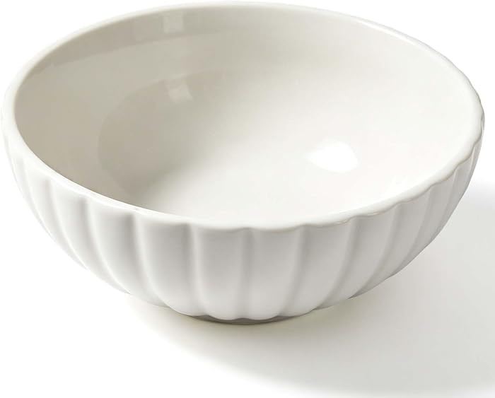 Handcrafted Matte Off-White Ribbed Ceramic Bowl, 10 Inch Large Decorative Fruit Bowl for Kitchen ... | Amazon (US)