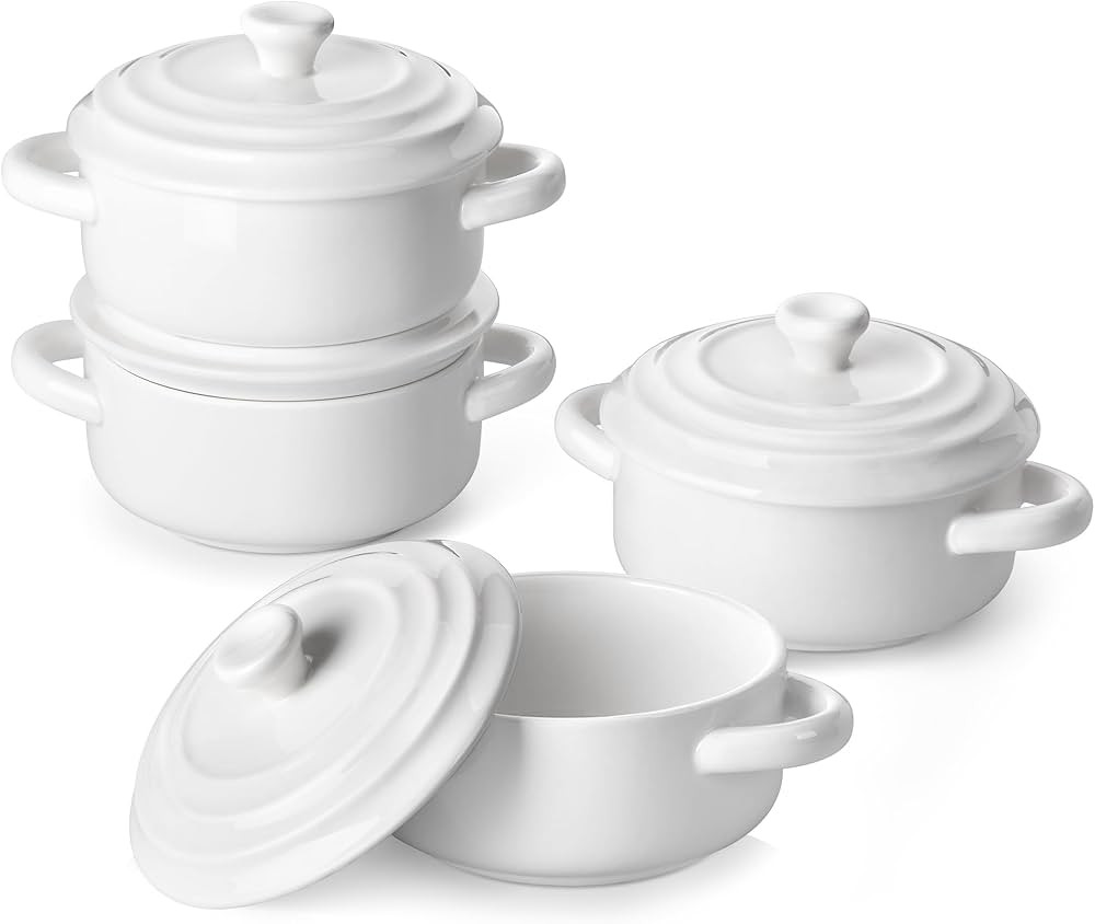 MALACASA Small Casserole Dish for Oven, 14 OZ Ceramic Mini Cocotte Set with Lid and Handle, White... | Amazon (US)