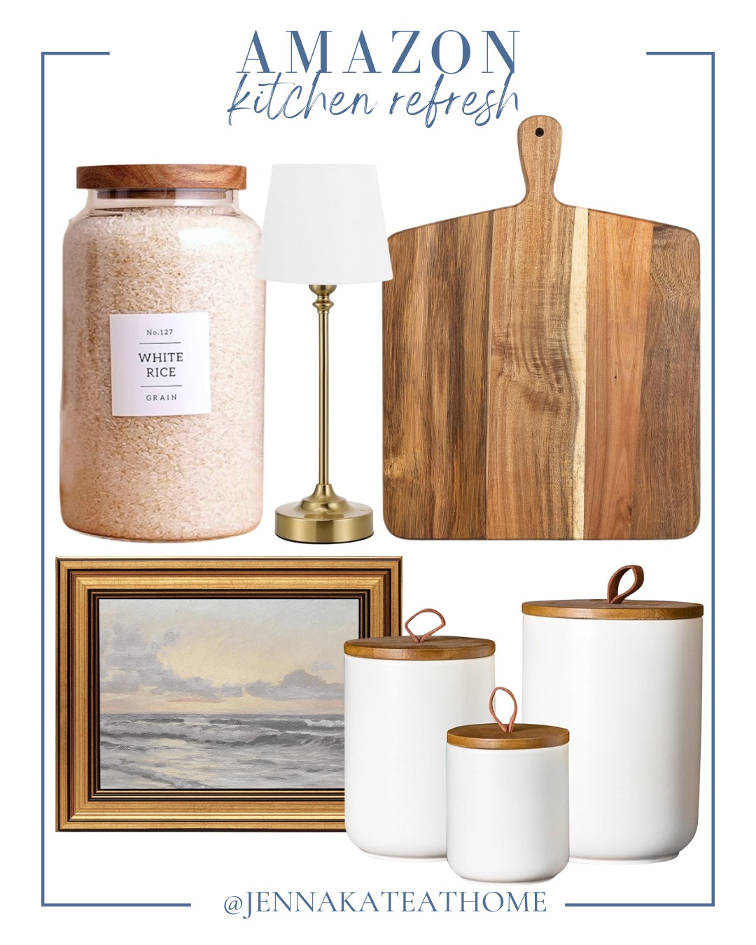 Amazon kitchen refresh includes canisters, wall art, cutting board, small lamp, and storage jar.

Home decor, looks for less, home storage, kitchen refreshh

#LTKFindsUnder100 #LTKHome #LTKFindsUnder50