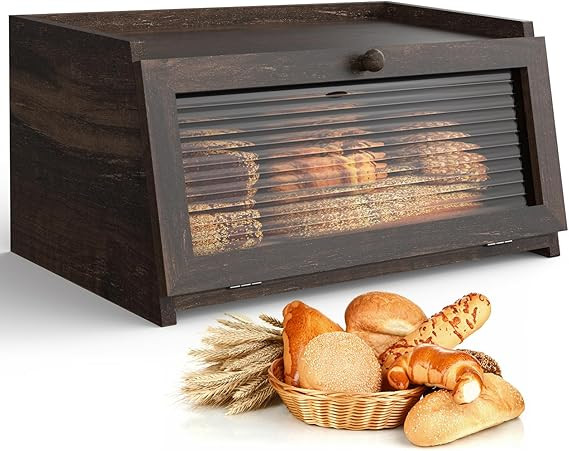Bread Box for Kitchen Countertop Large Farmhouse Bread Container Bread Storage with Window Wooden... | Amazon (US)