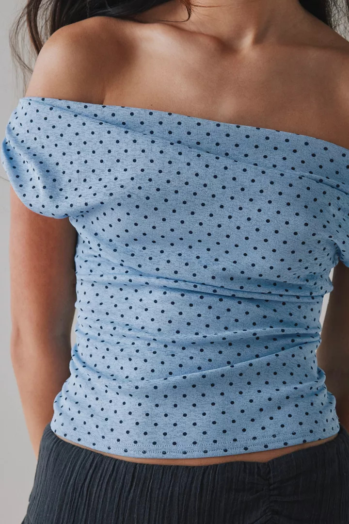 UO Fia Mesh Off-The-Shoulder Crop Top | Urban Outfitters (US and RoW)