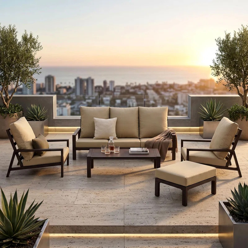 5 - Person Outdoor Patio Aluminum Furniture Set with Table and Cushions,Outdoor Seating Group Wit... | Wayfair North America