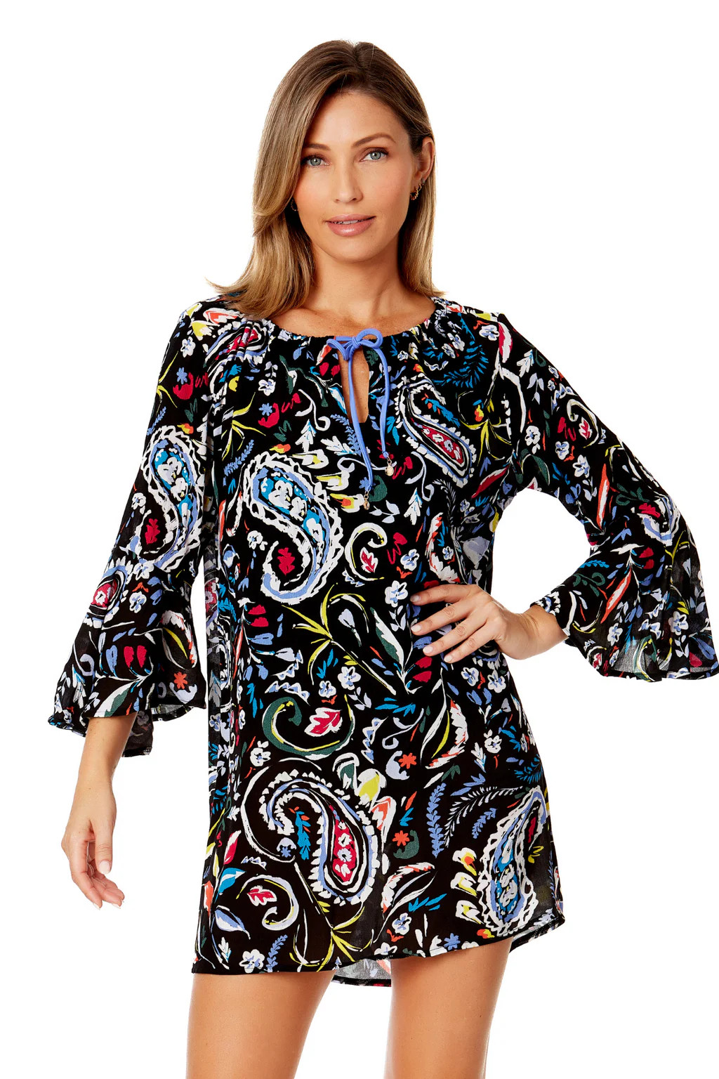 Women's Dance Floor Paisley Bell Sleeve Tunic Swimsuit Cover Up | Anne Cole