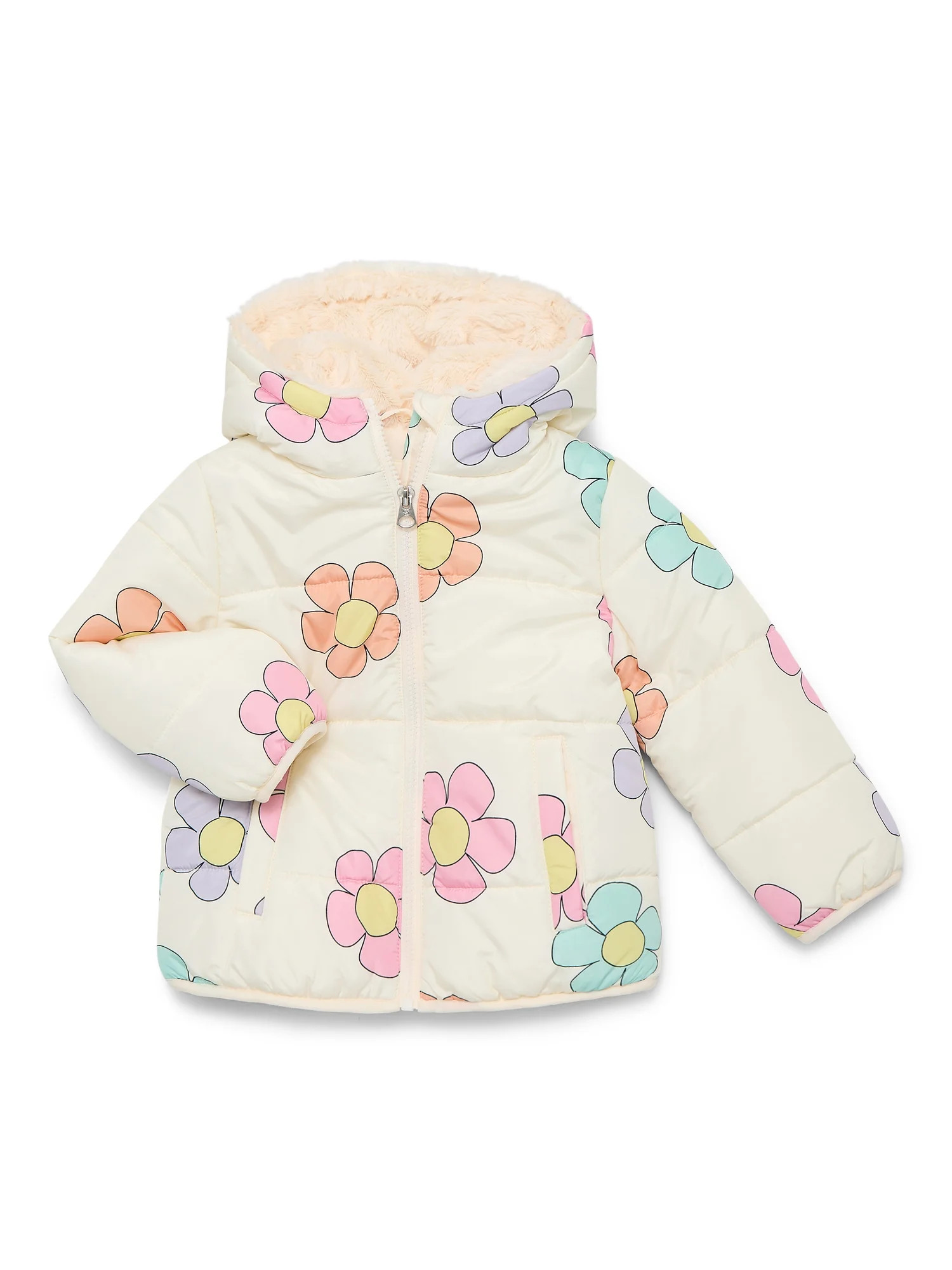 Jessica Simpson Toddler Girls Floral Puffer Jacket with Hood, Heavyweight, Sizes 2T-5T | Walmart (US)