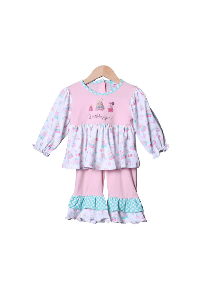 French Knot Birthday Party Pink Pant Set | The Smocked Flamingo