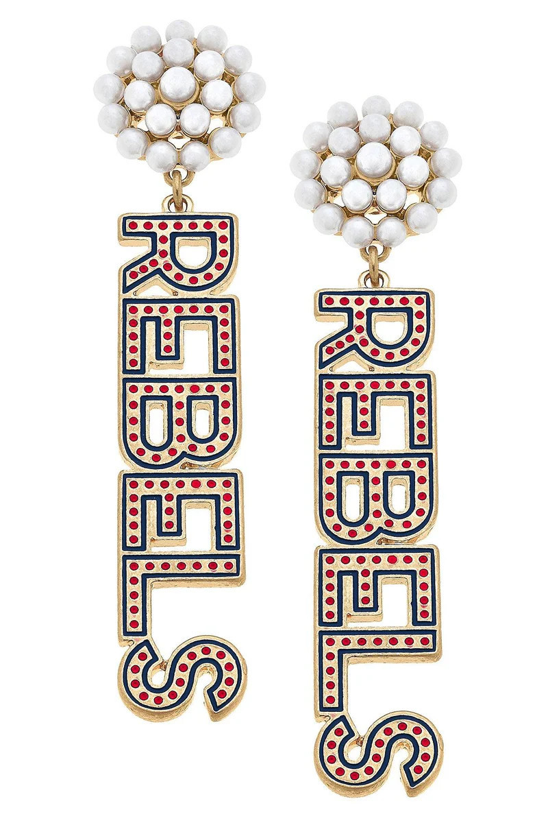 Ole Miss Rebels Pearl Cluster Dotted Enamel Drop Earrings | CANVAS