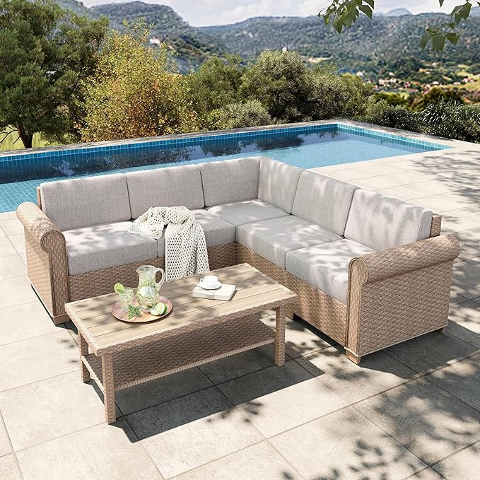 HERA'S HOUSE 6 Piece Patio Furniture Set, Outdoor Sectional Wicker Sofa with 44" Coffee Table, 5.... | Amazon (US)