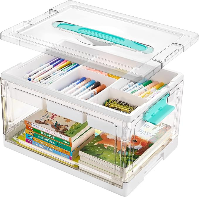 Vtopmart 24 QT Clear Craft Organizer with Removable Tray & Dividers, 1 Pack | Storage Box for Col... | Amazon (US)