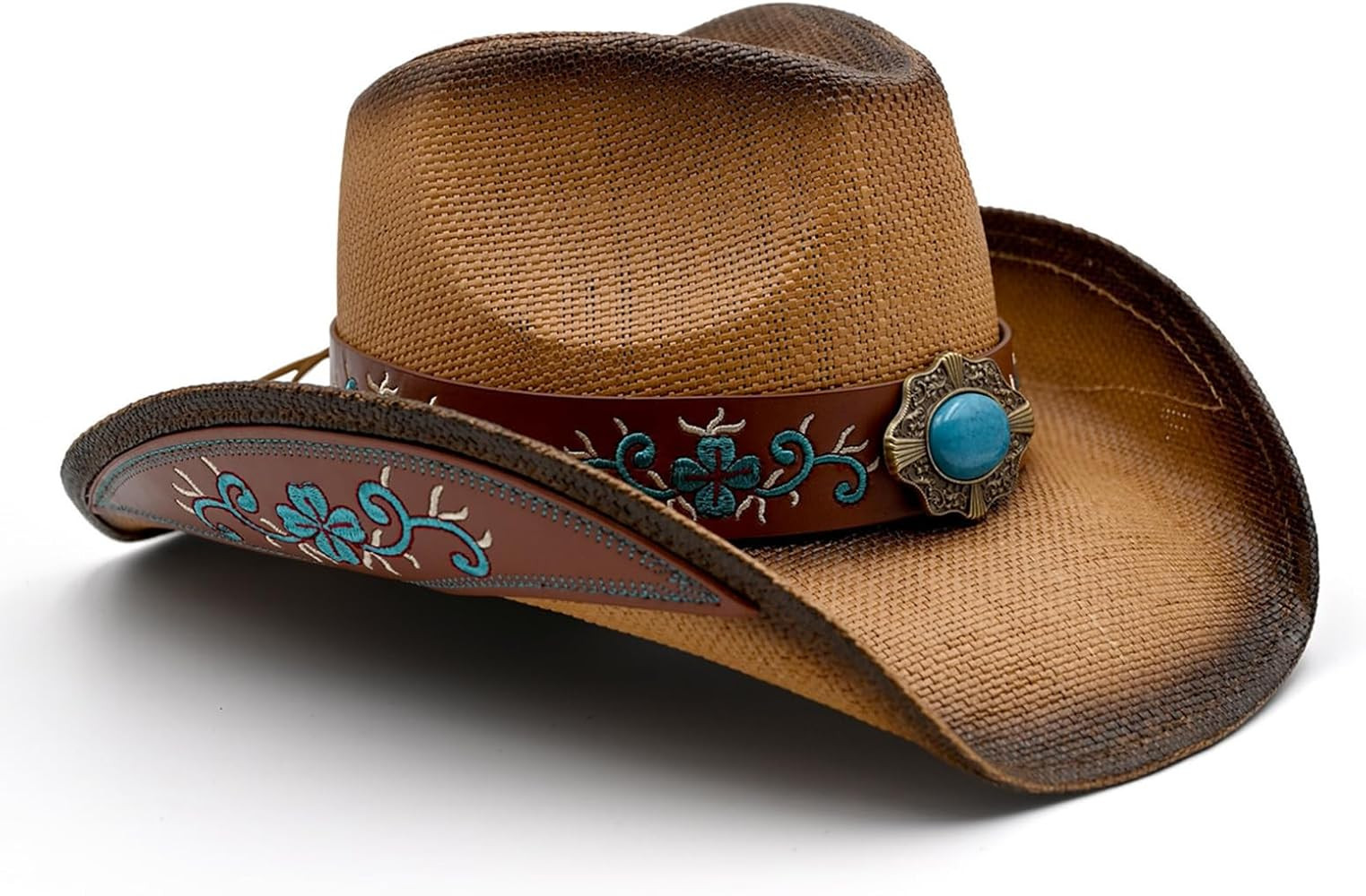 Foeran Men's Women's Straw Cowboy Hat Cowgirl Woven Sun Hat Western Cowboy Hat Two Decorative Ban... | Amazon (US)
