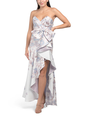 Jacquard Strapless Ruffle Front Gown | TJ Maxx