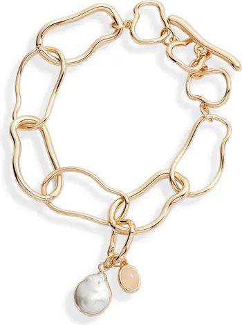 Asymmetrical Wavy Chain Pearl Charm Bracelet | Nordstrom