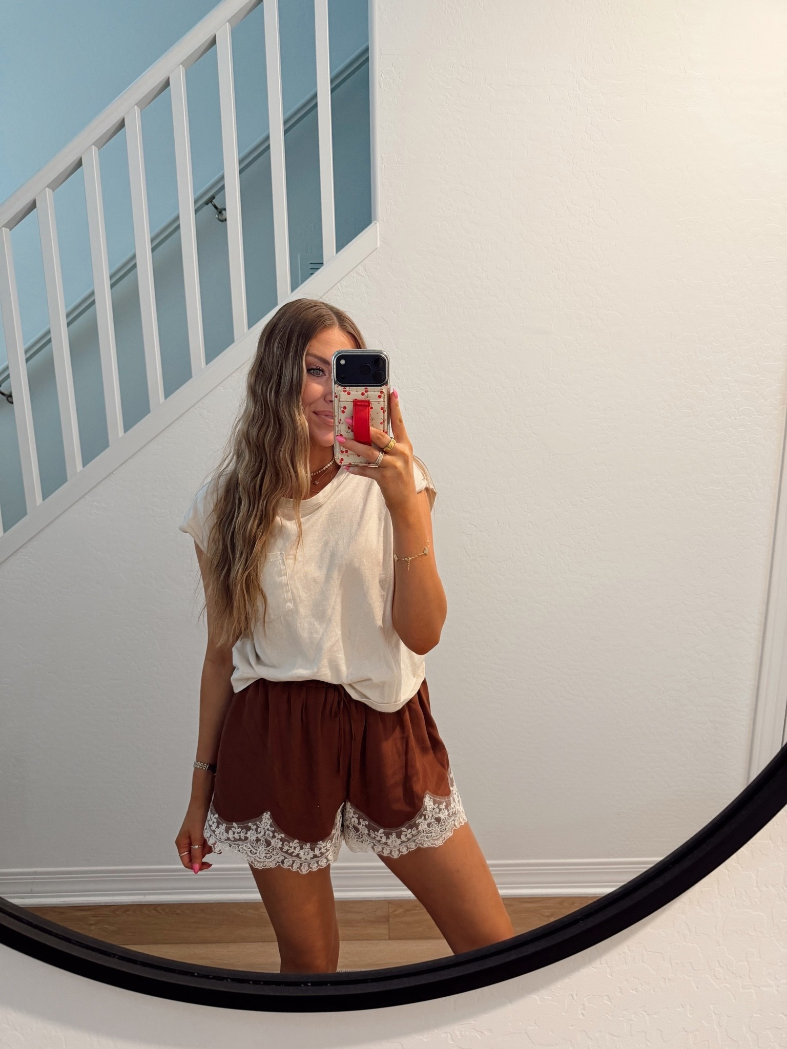 Today’s outfit! Love these lace shorts! I got a medium