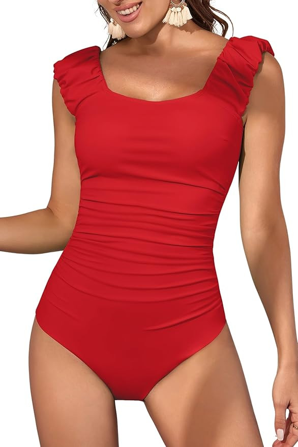 Eomenie Womens One Piece Swimsuits Puffy Sleeves Tummy Control Bathing Suit Twist Back Swimwear | Amazon (US)