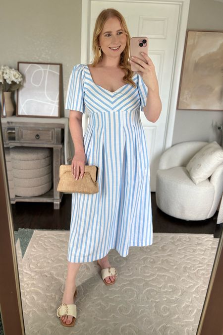Women's Linen Puff Short Sleeve Midi Dress - A New Day™ - size 8 - I sized down from the 10 as this dress felt a little roomy, it has a zip closure on the side - looks like jcrew but for way less!!! 

#LTKFindsUnder50 #LTKSeasonal #LTKSummerSales