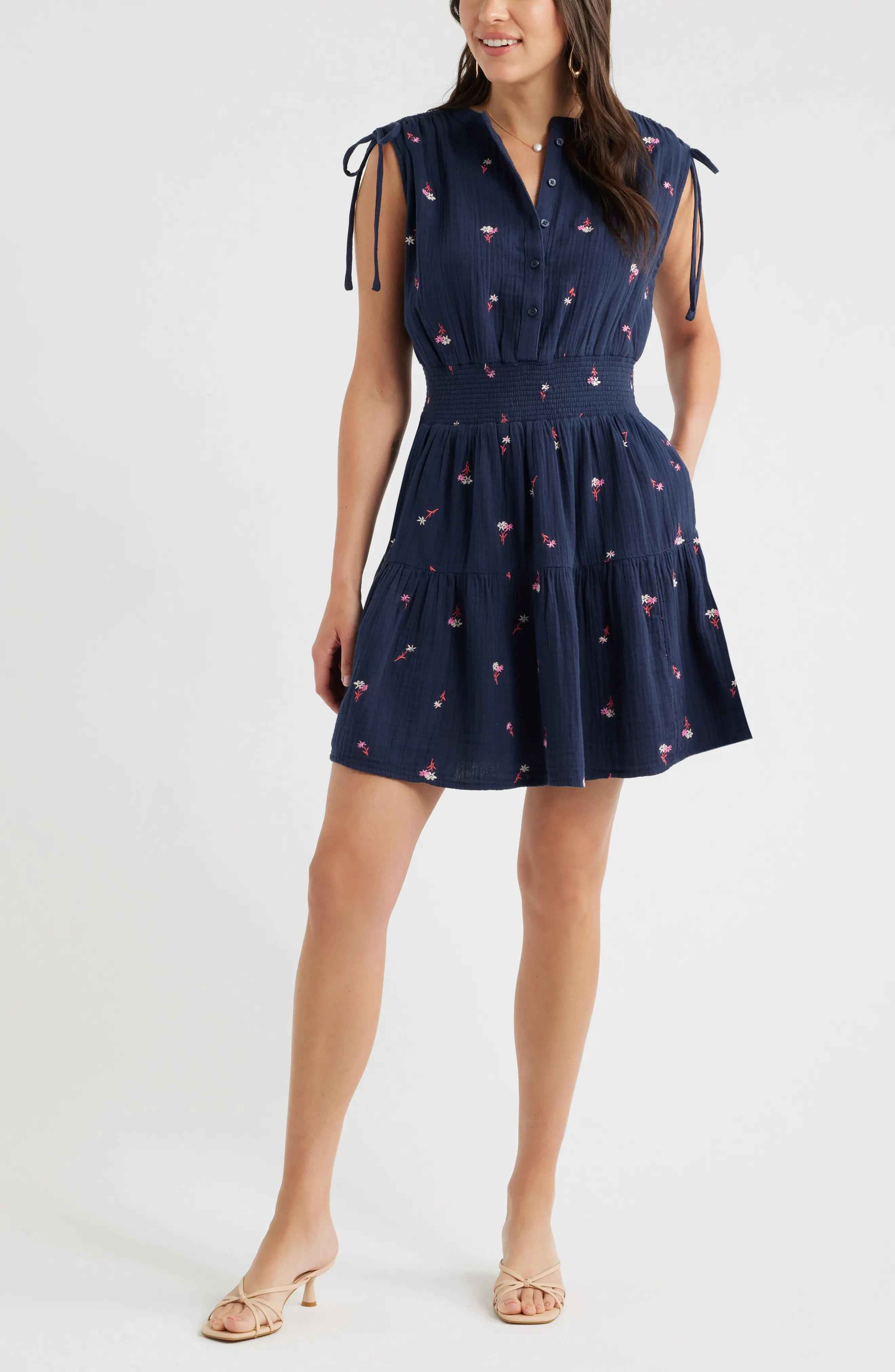 Floral Embroidered Sleeveless Cotton Gauze Dress (Women) | Nordstrom | Nordstrom