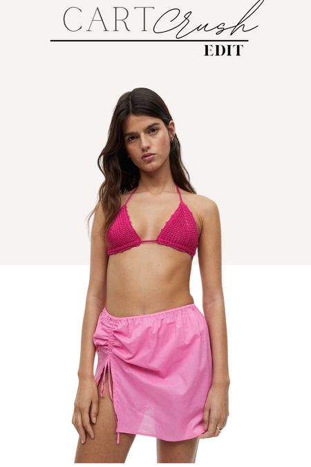 H&M pink knit triangle bikini top, H&M pink drawstring swim cover up skirt, resort wear, beach look, cart crush edit 

#LTKswim #LTKunder50 #LTKtravel