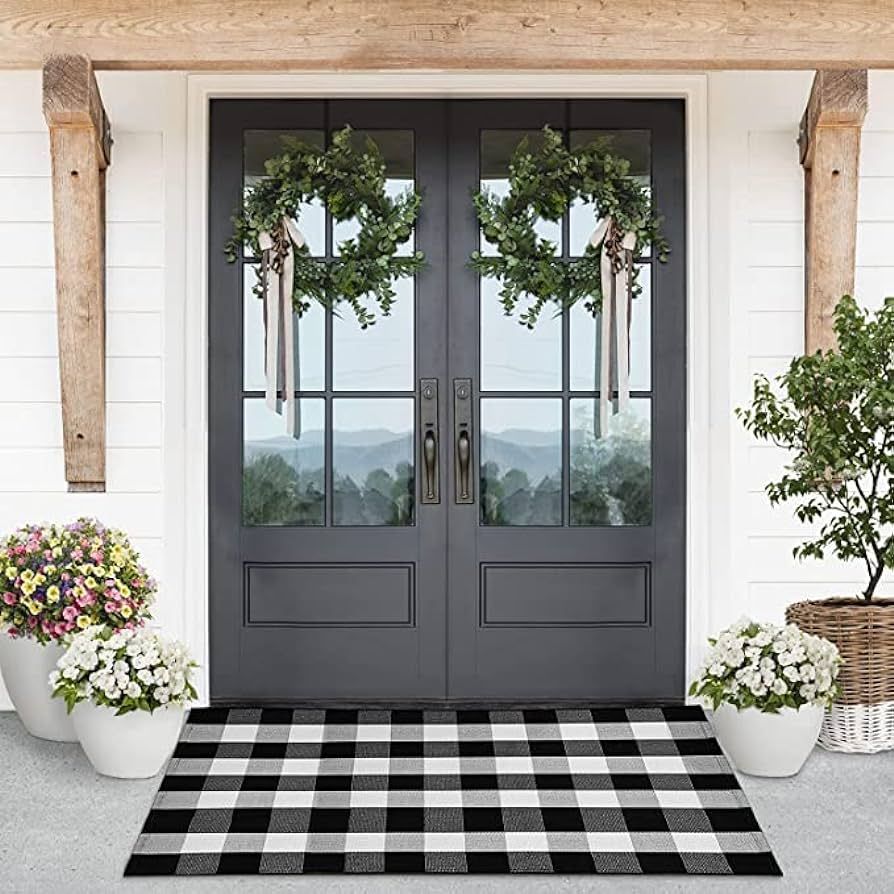 LILI REY Buffalo Plaid Outdoor Rug – [3x5] , Black and White, Checkered, Door mat For Front Por... | Amazon (US)