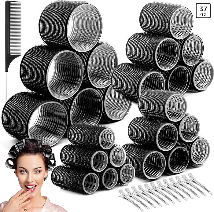 Hair Curler Rollers for Women 24PCS Heatless Hair Roller with 12PCS Clips, 4 Sizes（Jumbo Large ... | Amazon (US)