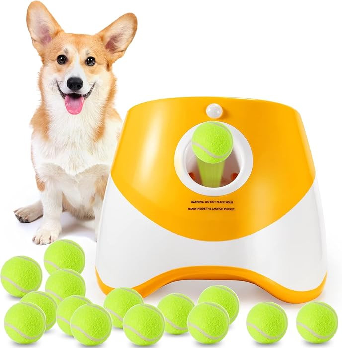 Automatic Dog Ball Launcher, Dog Ball Thrower with 15 Mini Tennis Balls Sizing 2 Inch and Mesh Ba... | Amazon (US)