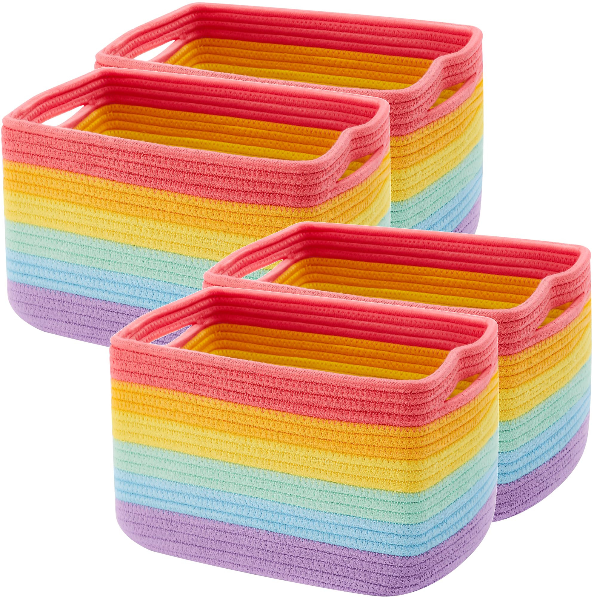 Set of 4 Rainbow Rope Basket for Shelves Woven Rectangle Storage Basket Bins for Nursery Toy Stor... | Amazon (US)