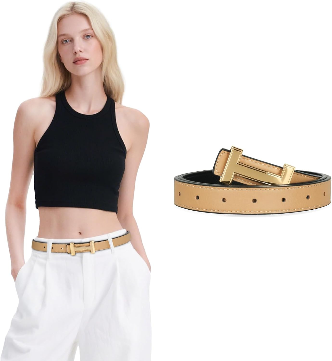 Relang Women's Belts with Gold Buckle, Fashion Waist Band, Elegant Ladies' Belt, Gift for Women | Amazon (US)
