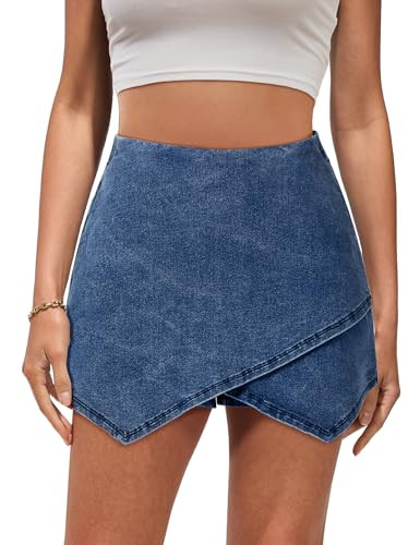 luvamia Asymmetrical Skort for Women Jean Shorts Western Skirts Skorts for Women Casual Summer Plus Size Women Skorts Shorts Jean Skirt Classic Blue XX-Large Fits Size 20 / Size 22 | Amazon (US)