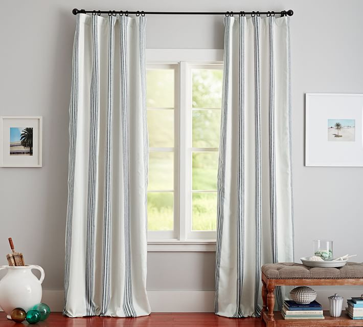 Riviera Striped Linen/Cotton Rod Pocket Blackout Curtain, 50 x 84", Charcoal | Pottery Barn (US)