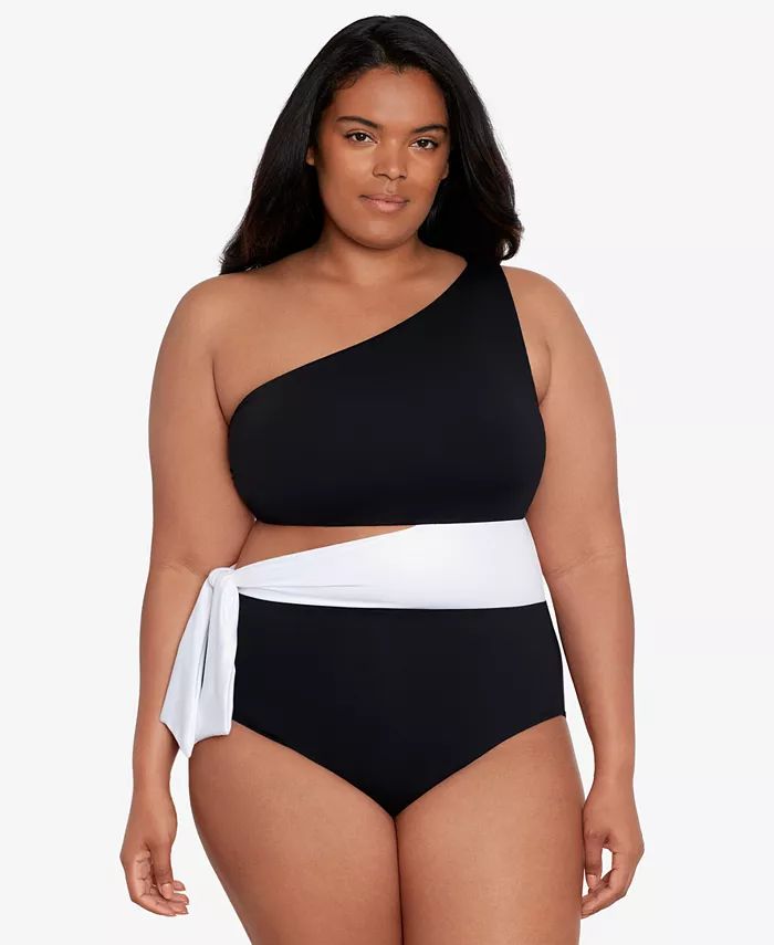 Lauren Ralph Lauren Plus Size One-Shoulder One-Piece Swimsuit - Macy's | Macy's