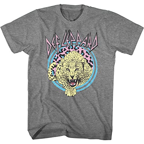 American Classics Def Leppard Rock Band Logo & Leopard Retro Style Adult Short Sleeve Graphic Tee (Graphite Heather) | Amazon (US)