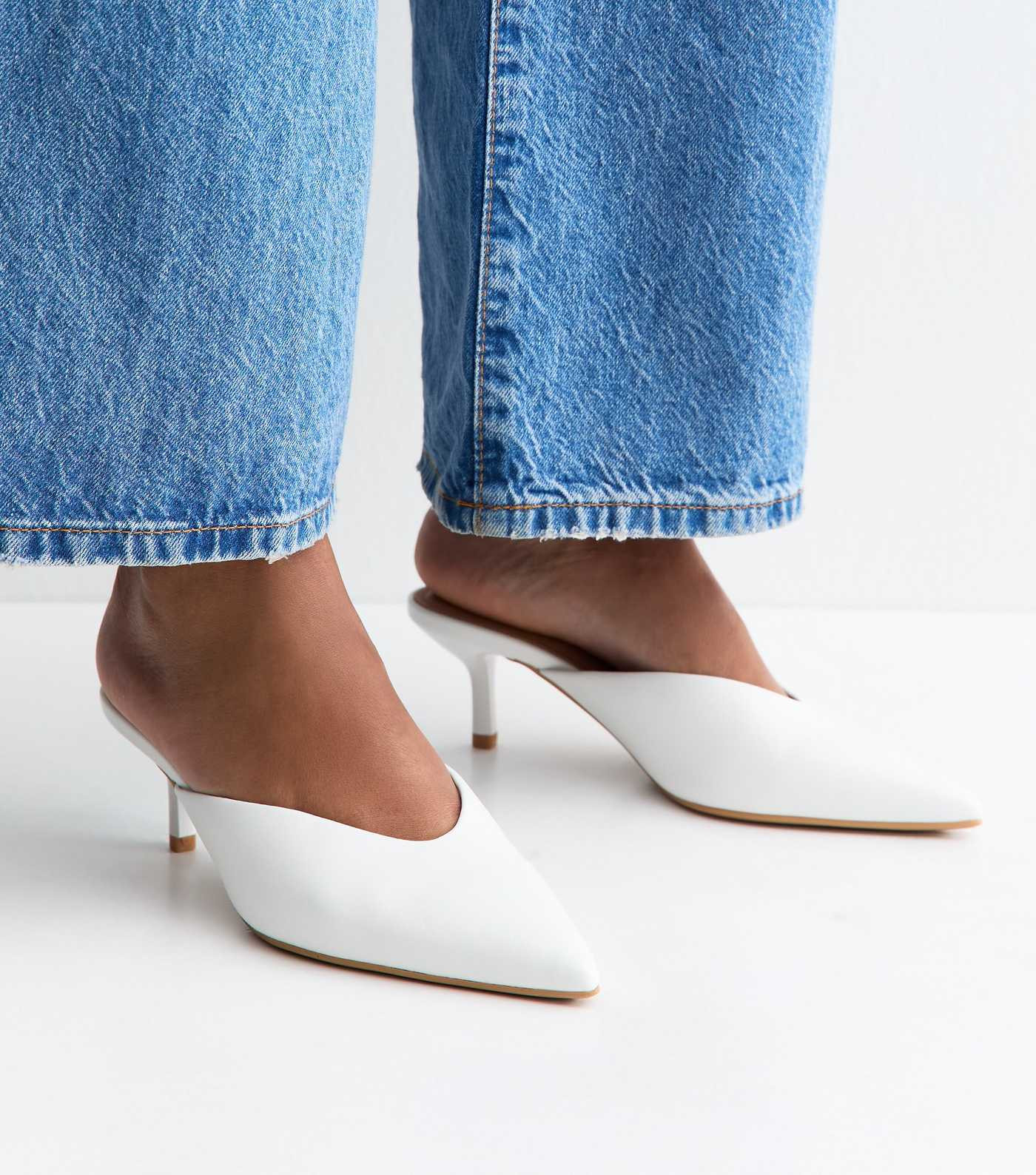 White Faux Leather V-Cut Mules | New Look | New Look (UK)